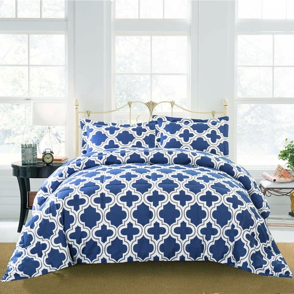 Trellis Geometric Full/Queen Comforter Set, Navy Blue