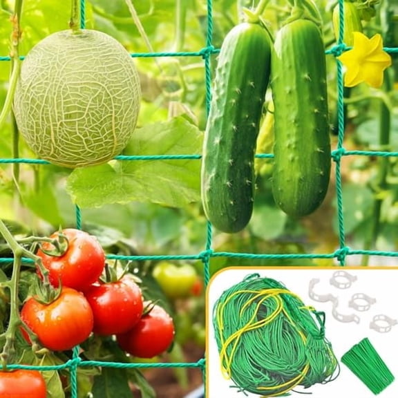 Trellis Netting,9.85x6.6Ft Garden Trellis Netting for Climbing Plants with Plant Clips,Plant Netting for Cucumber,Tomato,27 Strands & 4x4 in Mesh,Grow Net for Vine,Fruit,Vegetable,Bean,Pea