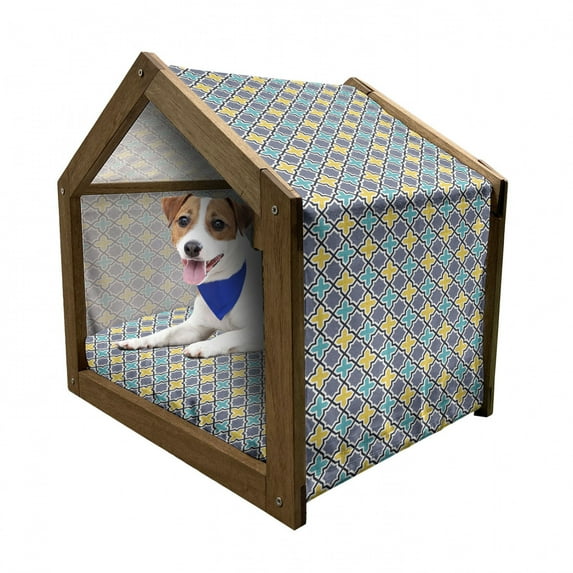 Trellis Pet House, Victorian Baroque Pattern in Vibrant Colors Aged Dated Design, Outdoor & Indoor Portable Dog Kennel with Pillow and Cover, 5 Sizes, Purple Yellow Sky Blue, by Ambesonne