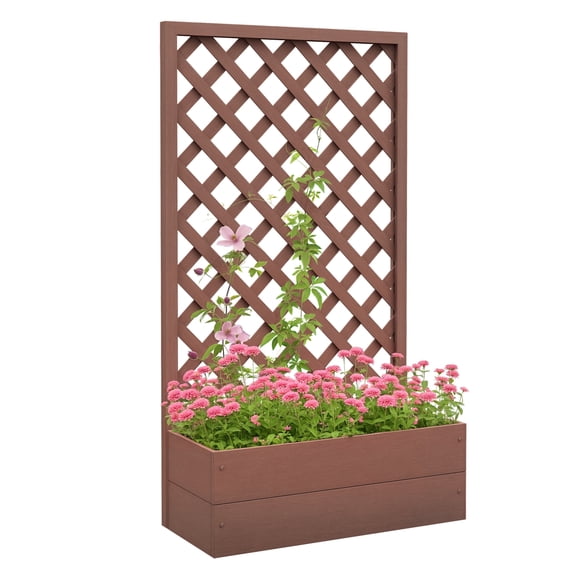 Trellis Planter Box for Climbing Plants, Raised Garden Bed w/ Lattice, Outdoor Vineyard Style, Backyard Decor, Brown