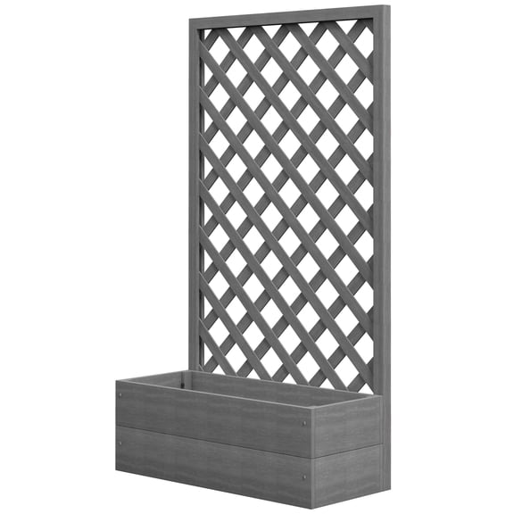 Trellis Planter Box for Climbing Plants, Raised Garden Bed w/ Trellis Lattice for Outdoor Garden, Deck, Backyard, Gray