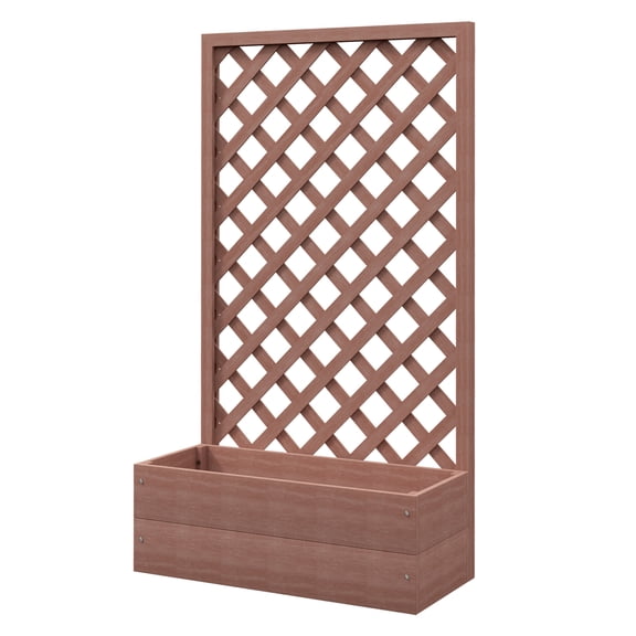 Trellis Planter Box for Climbing Plants, Raised Garden Bed with Lattice, Outdoor Vineyard Style, Backyard Decor, Brown