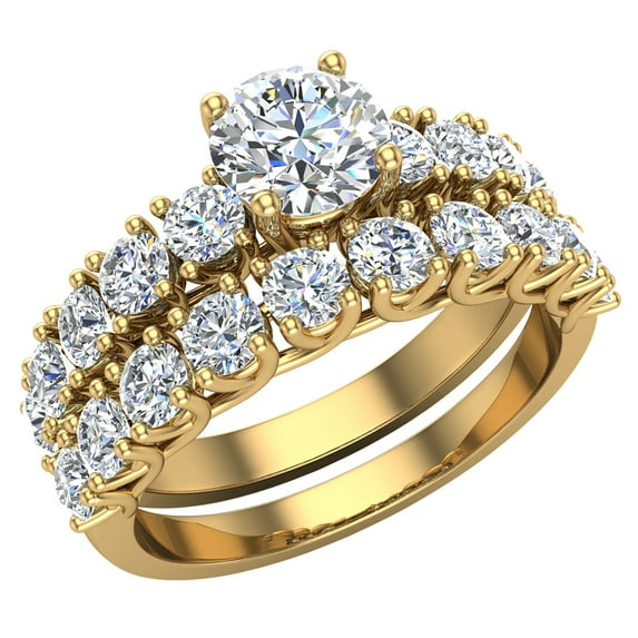 Trellis Round Diamond Wedding Ring Set 2.00 CTW 14K Gold ( G , I1 )