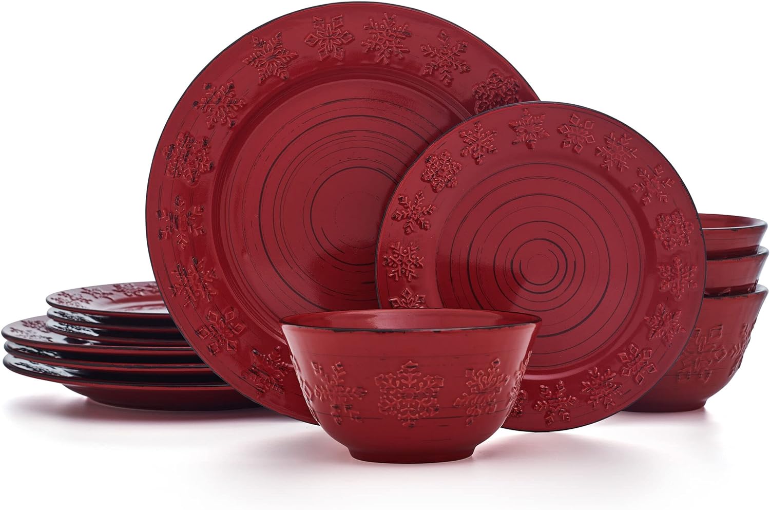 Trellis Snowflakes 12Piece Red Dinnerware Set, Service for 4 Festive