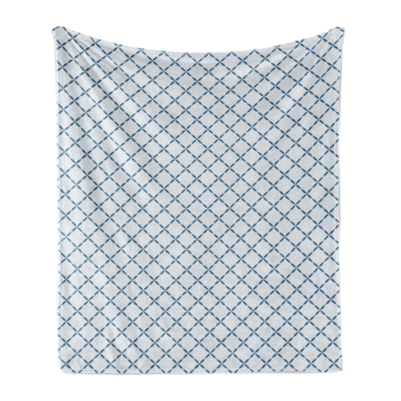 Trellis Soft Flannel Fleece Throw Blanket, Lattice Like Pattern Chain Nostalgic Monochrome Old Fashioned Tile Design, Cozy Plush for Indoor and Outdoor Use, 70" x 90", Pale Blue White, by Ambesonne