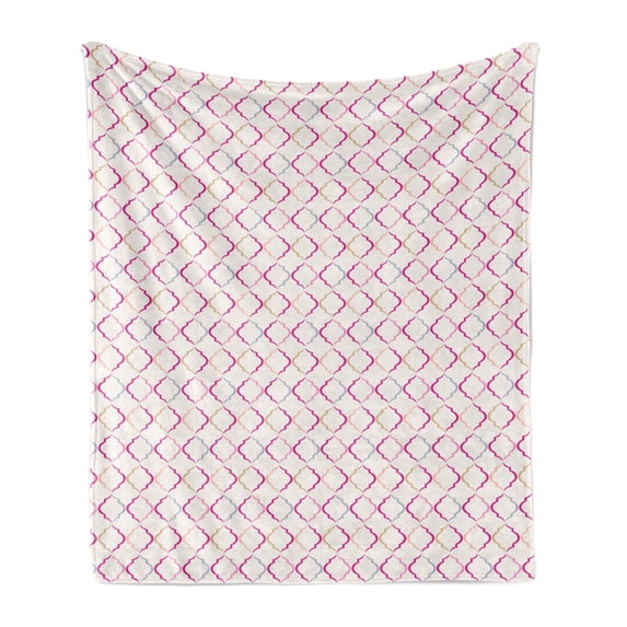 Trellis Soft Flannel Fleece Throw Blanket, Victorian Oval Shapes Retro Antique Traditional Vintage Style Pattern Print, Cozy Plush for Indoor and Outdoor Use, 50" x 60", Multicolor, by Ambesonne