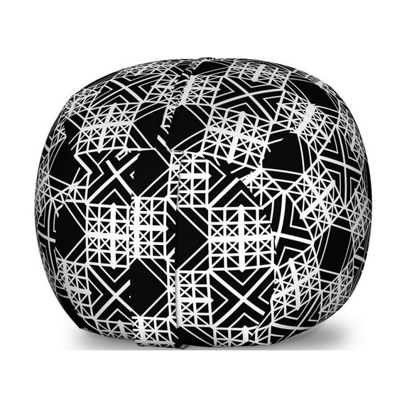 Trellis Storage Toy Bag Chair, Antique Art of Monochrome Squares with Stripes on a Dark Background, Stuffed Animal Organizer Washable Bag, Small Size, Charcoal Grey White, by Ambesonne
