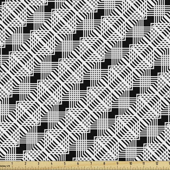 Trellis Upholstery Fabric by the Yard, Lattice Lines Modern Monochrome Grid Abstract Zigzags Ornamental Print, Decorative Fabric for DIY and Home Accents, 5 Yards, Charcoal Grey and White by Ambesonne