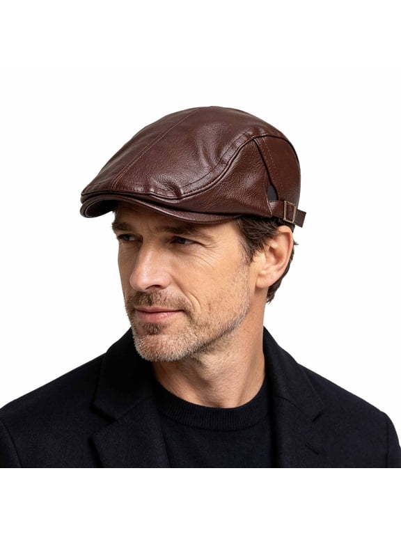 Men's PU Leather Flat Cap Ivy Newsboy Cabbie Hat Adjustable Vintage Classic Driving Golf Solid Color Outdoor Daily Wear Free Size