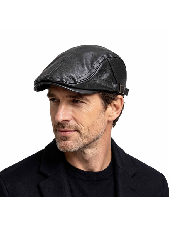 Men's PU Leather Flat Cap Ivy Newsboy Cabbie Hat Adjustable Vintage Classic Driving Golf Solid Color Outdoor Daily Wear Free Size