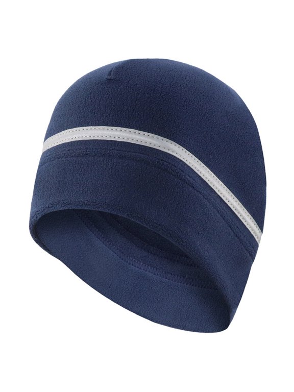 Men's Winter Beanie with Reflective Stripe Fleece Lined Warm Thermal Windproof Skull Cap Outdoor Cycling Running Daily Wear Solid Color Free Size