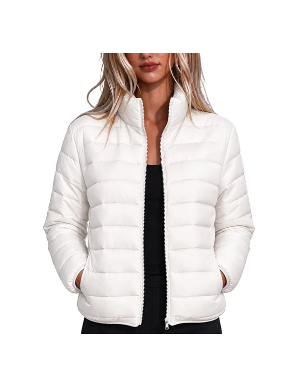 Women Puffer Jacket Full Zip Padded for Fall Winter