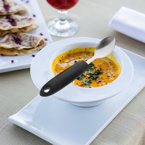 Tremble Proof Spoon for Elderly, Adaptive Utensil with Built-Up Anti-Slip Handle, Disabled Eating Aid, Stainless Steel Head