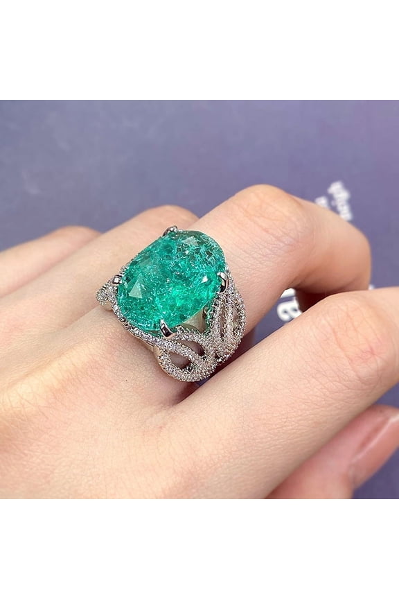 Tremd Green Emerald Paraiba Rings For Women Engagement Wedding Promise S925 Sterling Silver Party Open Size Jewelry