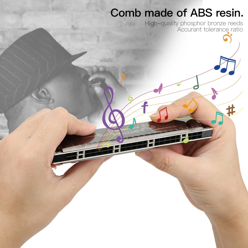 Tremolo Harmonica, Transparent And Bright Color 24 Hole Harmonica