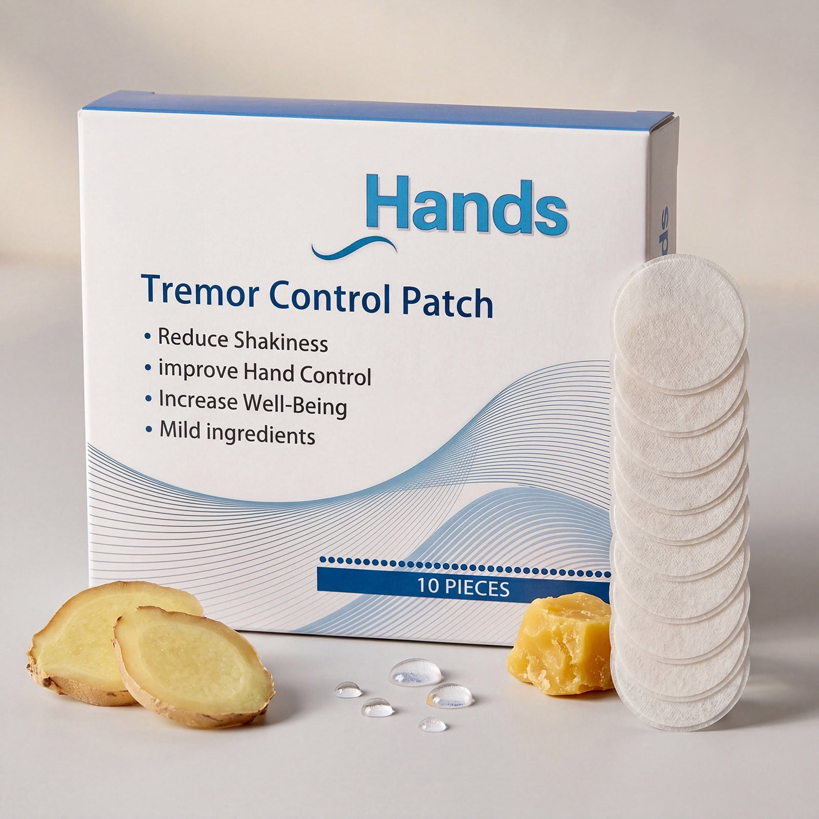 Tremor Control Patch for Hands, Hand Stabilizer Patch for Essential Tremor Relief, Drug-Free Hand Steady Patch for Writing, Eating, Drawing, 10-Pack Gentle Adhesive Patches for Seniors & Adults