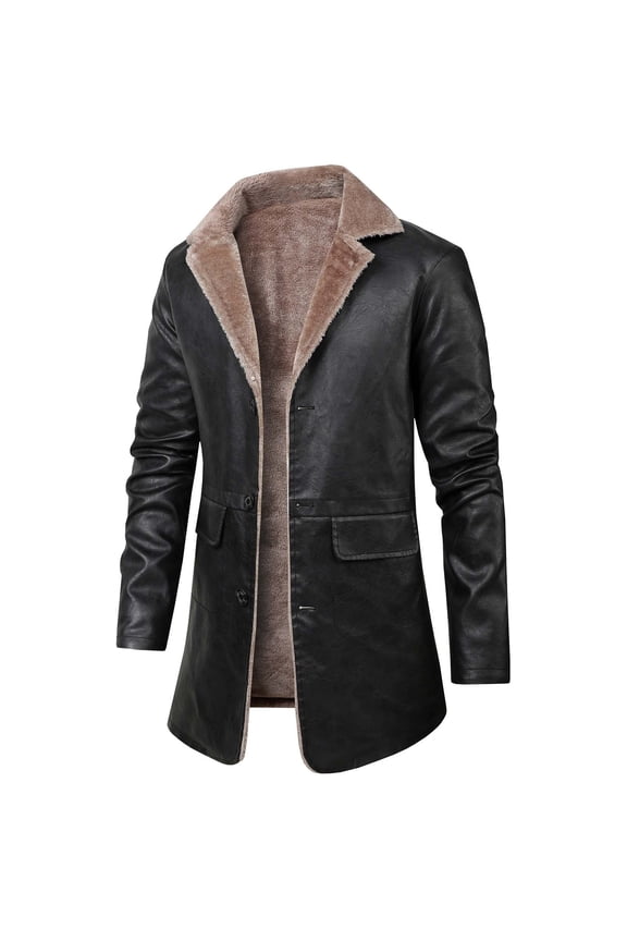 Trench Coat Men Leather Line Winter Warm Windbreak Outerwear Jackets Mid Long Length Button Down Oversized Business Overcoat