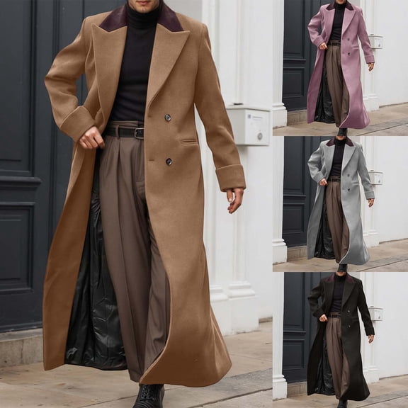 Trench Coat Men Long Length Plus Size Button Business Overcoat Winter Warm Loose Fit Windbreak Outerwear Jackets