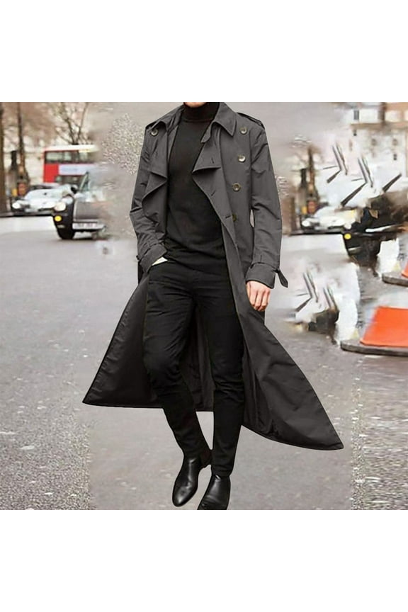 Trench Coat Men Long,Men's Trench Coat Double Breasted Coats Belt Lightweight Loose Jacket Oversized Windbreaker Lapel Long Jacket 2023