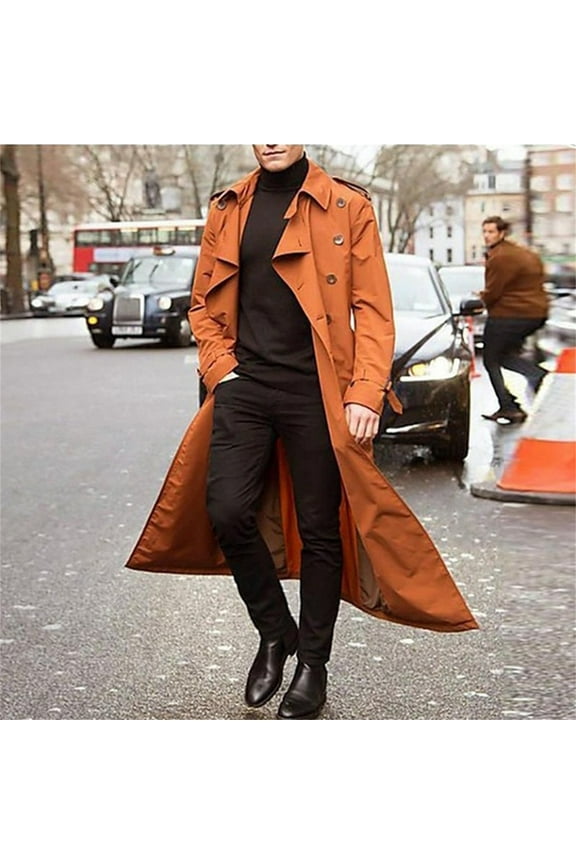 Trench Coat Men Long,Mens Single Breasted Trench Coat 2024 Fall and Winter Classic Long Solid Color Coat Oversized Warm Lapel Work Business Jacket Cusaul Loose Fit Outerwear