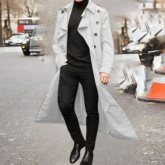 Trench Coat Men Overcoat Big and Tall Winter Long Coats Trench Coat Full Length Winter Jackets Dress Coats Belted Loose Peacoats Long Sleeve Duster Overcoat Outerwear