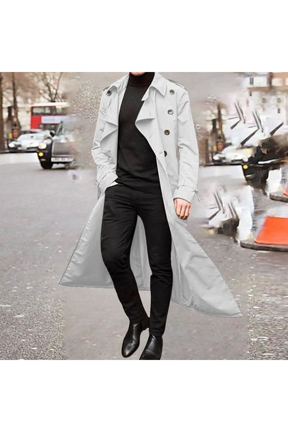 Trench Coat Men Overcoat Big and Tall Winter Long Coats Trench Coat Full Length Winter Jackets Dress Coats Belted Loose Peacoats Long Sleeve Duster Overcoat Outerwear