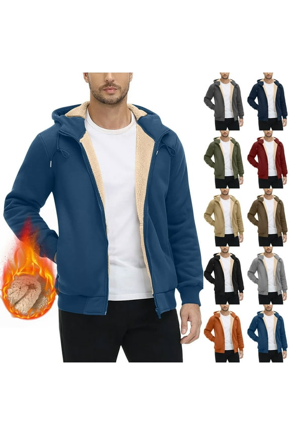 Trench Coat Men Plus Size Winter Long Sleeved Cardigan Pockets Warm Plush Hooded Jacket Fleece Sweater Coat for Men