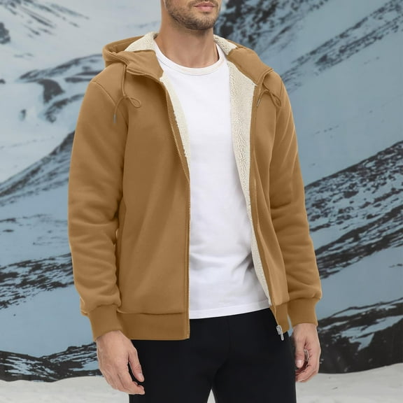 Trench Coat Men Plus Size Winter Zipper Long Sleeved Cardigan Pockets Warm Plush Hooded Jacket Fleece Sweater Coat for Men