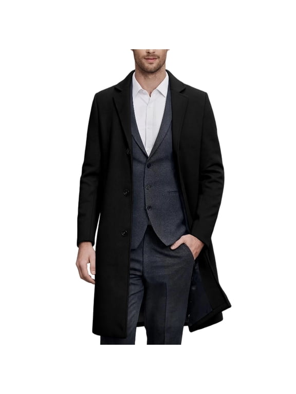 Trench Coat Men Single Breasted Lapel Long Pea Winter Coats Business Formal Casual Winter Suit Jacket Overcoat for Men, 3XL