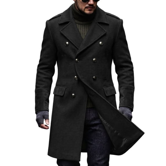 Trench Coat Men Vintage Double Breasted Winter Wool Blend Lapel Medium Long Jackets Business Long Regular Fit Warm Outfits