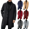 thumbnail image 1 of Trench Coat Men Wool Long Casual Slim Fit Notched Collar Corduroy Jacket Overcoat One Breasted Peacoat Business Dress Coats with Pockets #01 Brick Red, Size XXL, 1 of 5