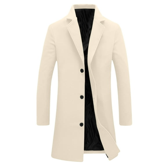 Trench Coat Men Wool Mid Lenght Pea Coat Notched Collar Single Breasted Overcoat Business Casual Winter Jacket with Pockets