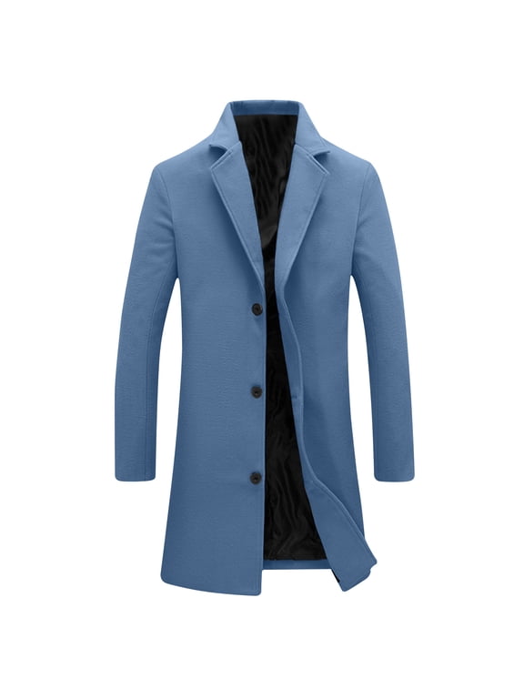 Trench Coat Men Wool Mid Lenght Pea Coat Notched Collar Single Breasted Overcoat Business Casual Winter Jacket with Pockets