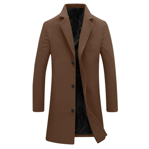 Trench Coat Men Wool Mid Lenght Pea Coat Notched Collar Single Breasted Overcoat Business Casual Winter Jacket with Pockets