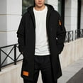 thumbnail image 1 of Trench Coat Men Zip Up Hooded Mid Length Windrbreaker Jackets (Black M), 1 of 3