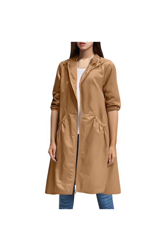 Trench Coat Women, Comdrip Women's Long Coat Outdoor Lightweight Windproof Jacket Long Rain Jacket Women Coffee 2XL