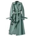 thumbnail image 1 of Trench Coat Women Double Breasted Windproof Classic Lapel Belted Long Outerwear Overcoat with Belt Green, S, 1 of 3