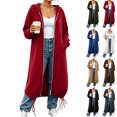 thumbnail image 1 of Trench Coat Women Dqueduo Women's Winter Full-Zip Long Sleeve Sweatshirt Maxi Coat – Solid Color with Pockets Red L, 1 of 9