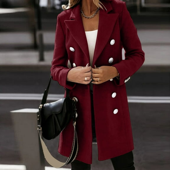 Trench Coat Women Long Wool Double Business Casual Notch Lapel Jacket Fall Winter Mid Long Peacoat Size 6 Winter Jacket Wool Blend Trench Coat Women Born Wool Blend Winter Jackets Women Women Winter