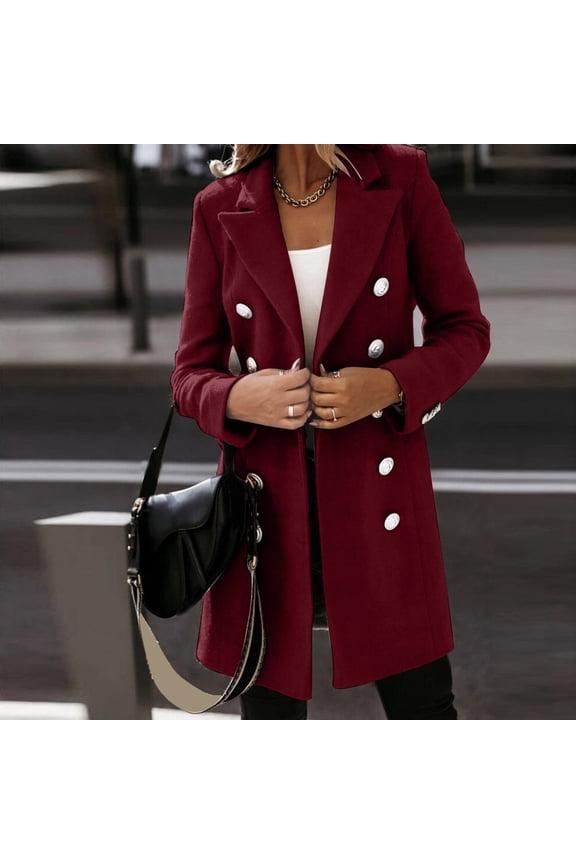Trench Coat Women Long Wool Double Business Casual Notch Lapel Jacket Fall Winter Mid Long Peacoat Size 6 Winter Jacket Wool Blend Trench Coat Women Born Wool Blend Winter Jackets Women Women Winter