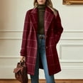thumbnail image 1 of Trench Coat Women Notch Lapel Plaid Peacoat with Single Button Design Mid Length Knee High Overcoat with Pockets Spring Women Clothes Color Size M, 1 of 5
