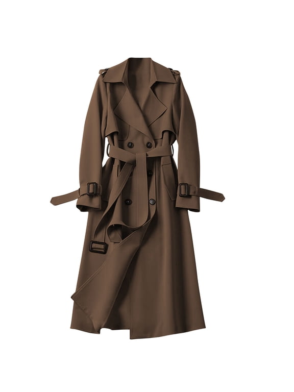 Trench Coat Women Sevevn Women's Double Breasted Waterproof Trench Coat Classic Lapel Overcoat with Belt