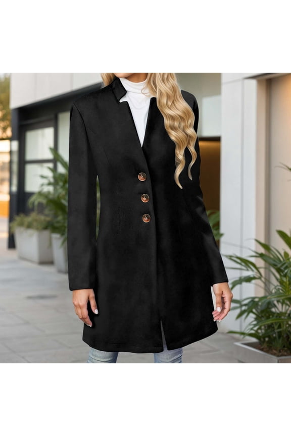 Trench Coat Women Single- Wool Blend Peacoat (Black XXL)