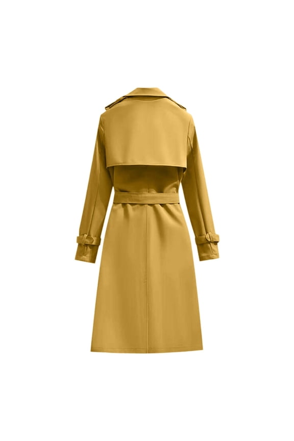 Trench Coat Women Solid-Color Lapel Double- Slim-Fit Long Street Style