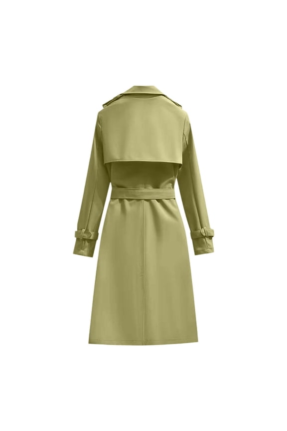 Trench Coat Women Solid-Color Lapel Double- Slim-Fit Long Street Style