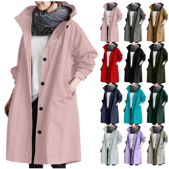 Trench Coat Women Trendy Oversized Fall Single Breasted Causal Hooded Long Jackets Windproof Overcoat Outerwear