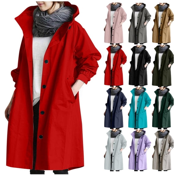 Trench Coat Women Trendy Oversized Fall Single Breasted Causal Hooded Long Jackets Windproof Overcoat Outerwear