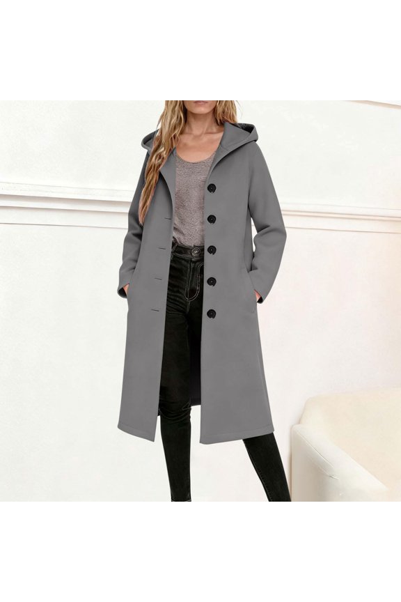 Trench Coat Women with Hood Single Peacoats (Grey S)