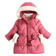 thumbnail image 1 of Trench Coat for Girls Hooded Fleece-Lined Soild Color Print Toddler Zip Up Strip Kids Snow Overcoats with Glove Pockets( XL,Watermelon Red), 1 of 3