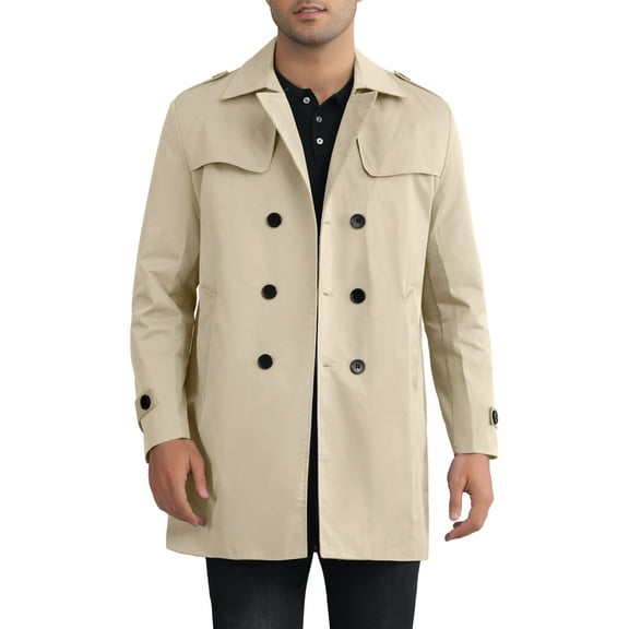 INSPIRE CHIC Trench Coat for Men's Notch Lapel Double Breasted Windbreaker Long Jacket Overcoat S Khaki